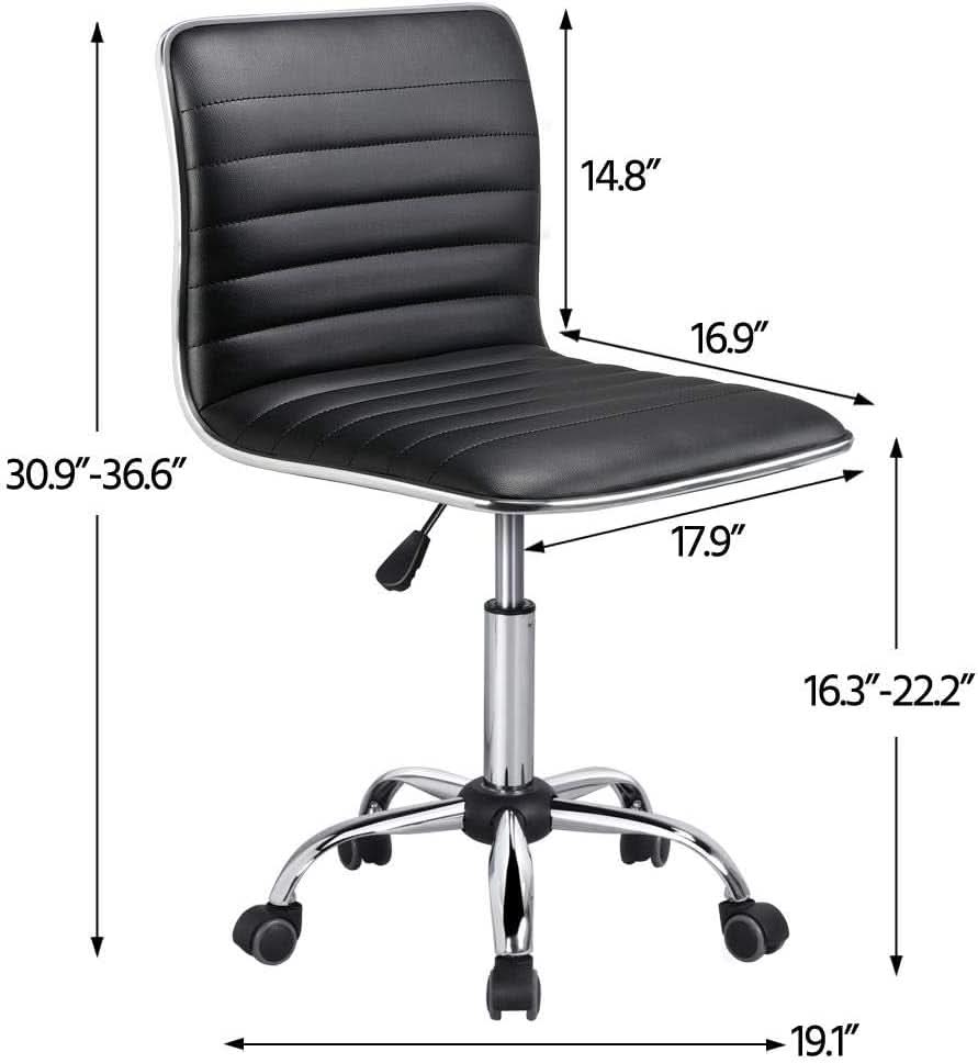 Adjustable Armless PU Leather Office Chair Swivel Black