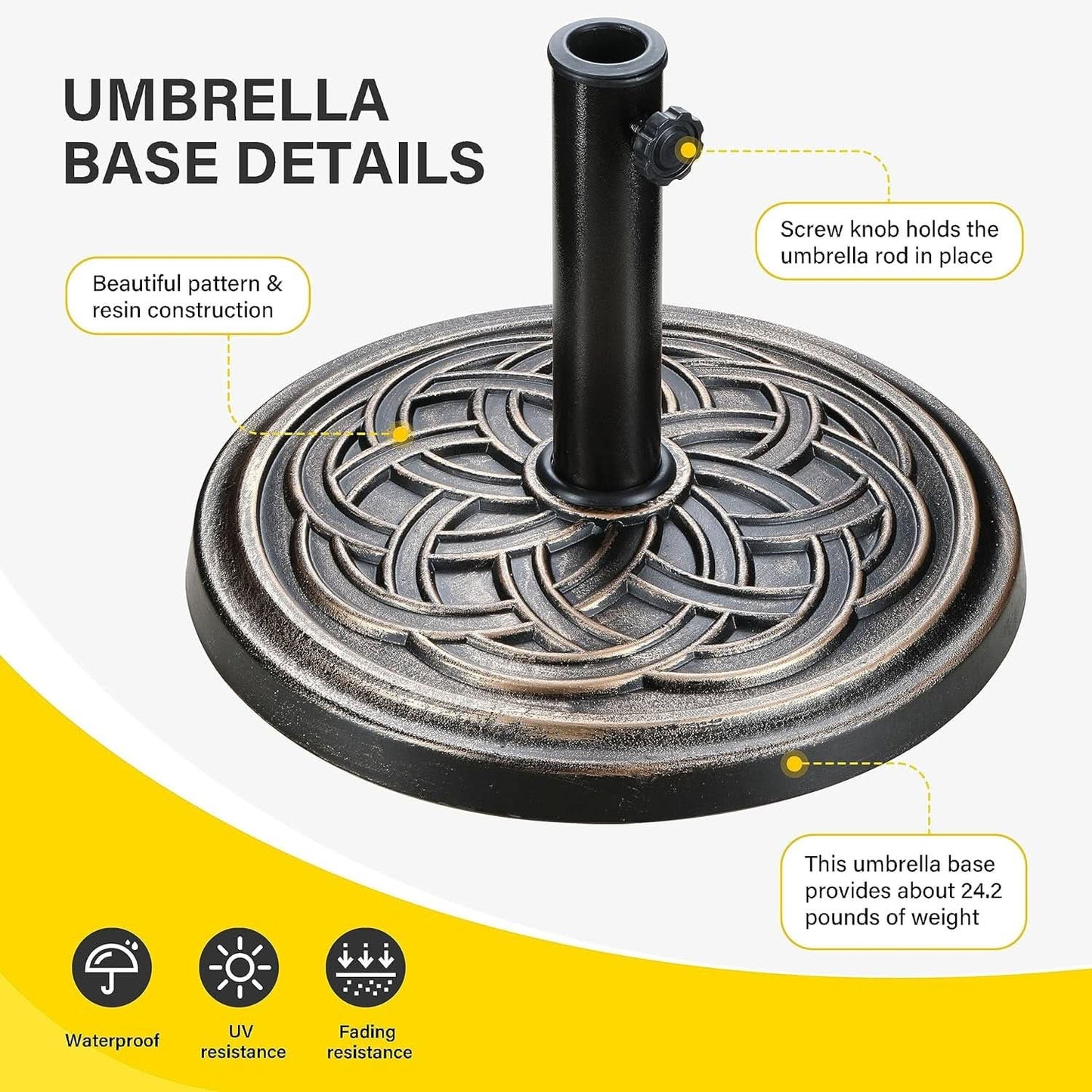 Heavy Duty 24 Pound Bronze Umbrella Base Patio Garden Stand For Outdoor Market Umbrellas