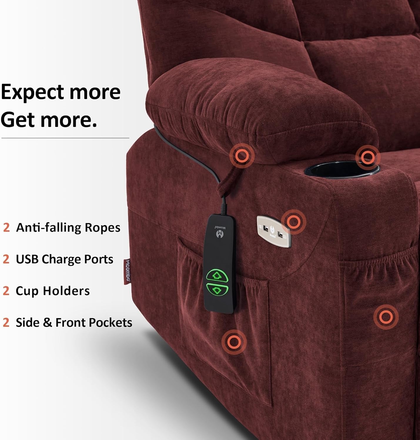 Power Lift Recliner Chair With Extended Footrest Burgundy