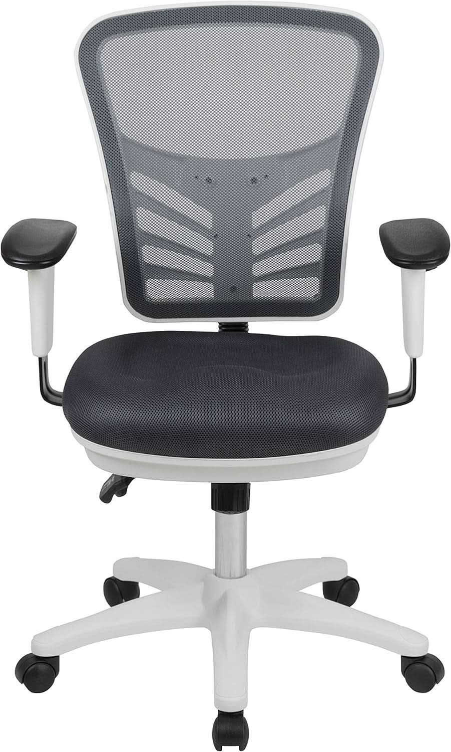 Nicholas Gray And White Mesh Mid Back Swivel Office Chair With Adjustable Lumbar