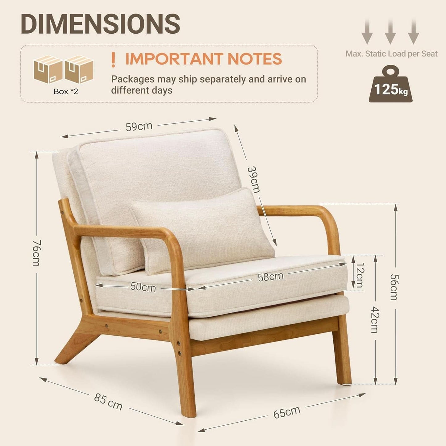 Beige Upholstered Accent Chairs With Lumbar Pillows
