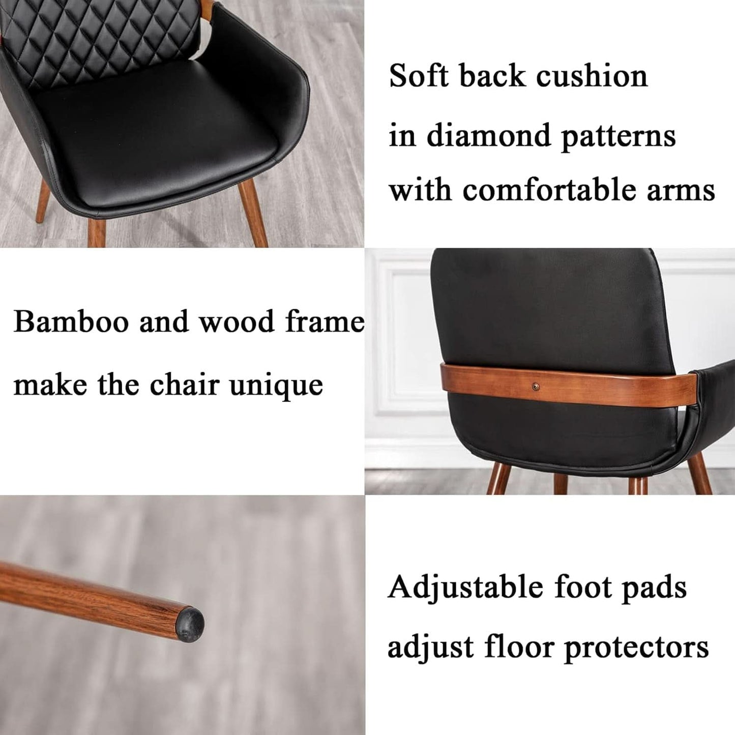 Mid Century Modern Faux Leather Dining Chairs Set 2 Black
