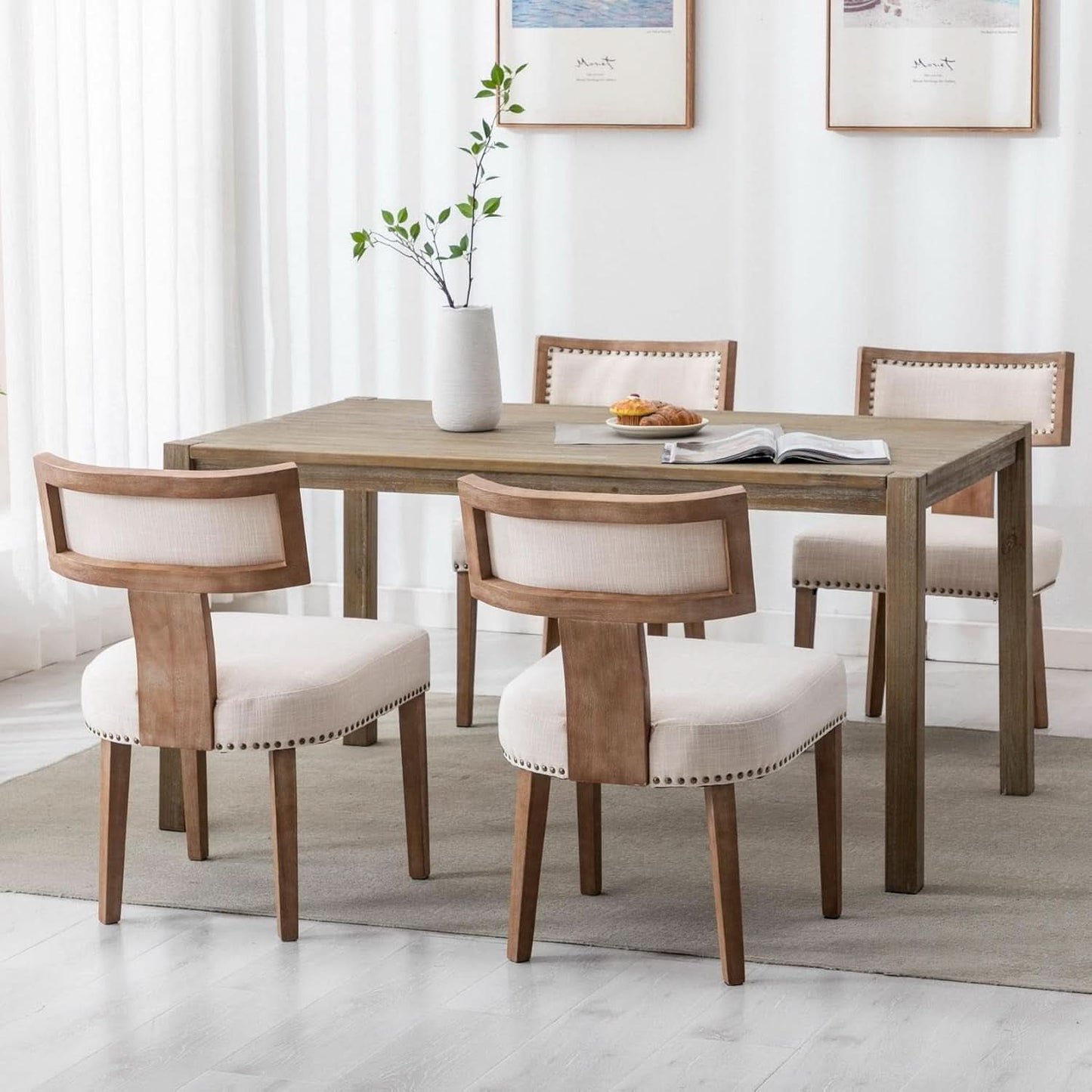 Mid Century Modern Armless Dining Chairs Beige Tone