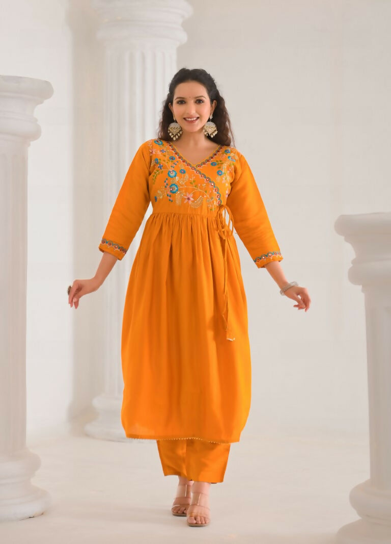 Ethnic Festive Wear Viscose Chanderi orange Stitched Suit With Dupatta - Tanisha