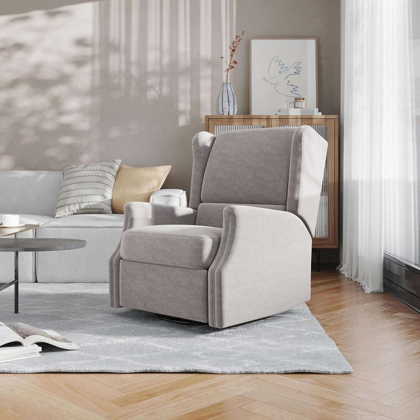 Omma Swivel Glider Rocking Recliner 360 Degree Swivel Light Gray