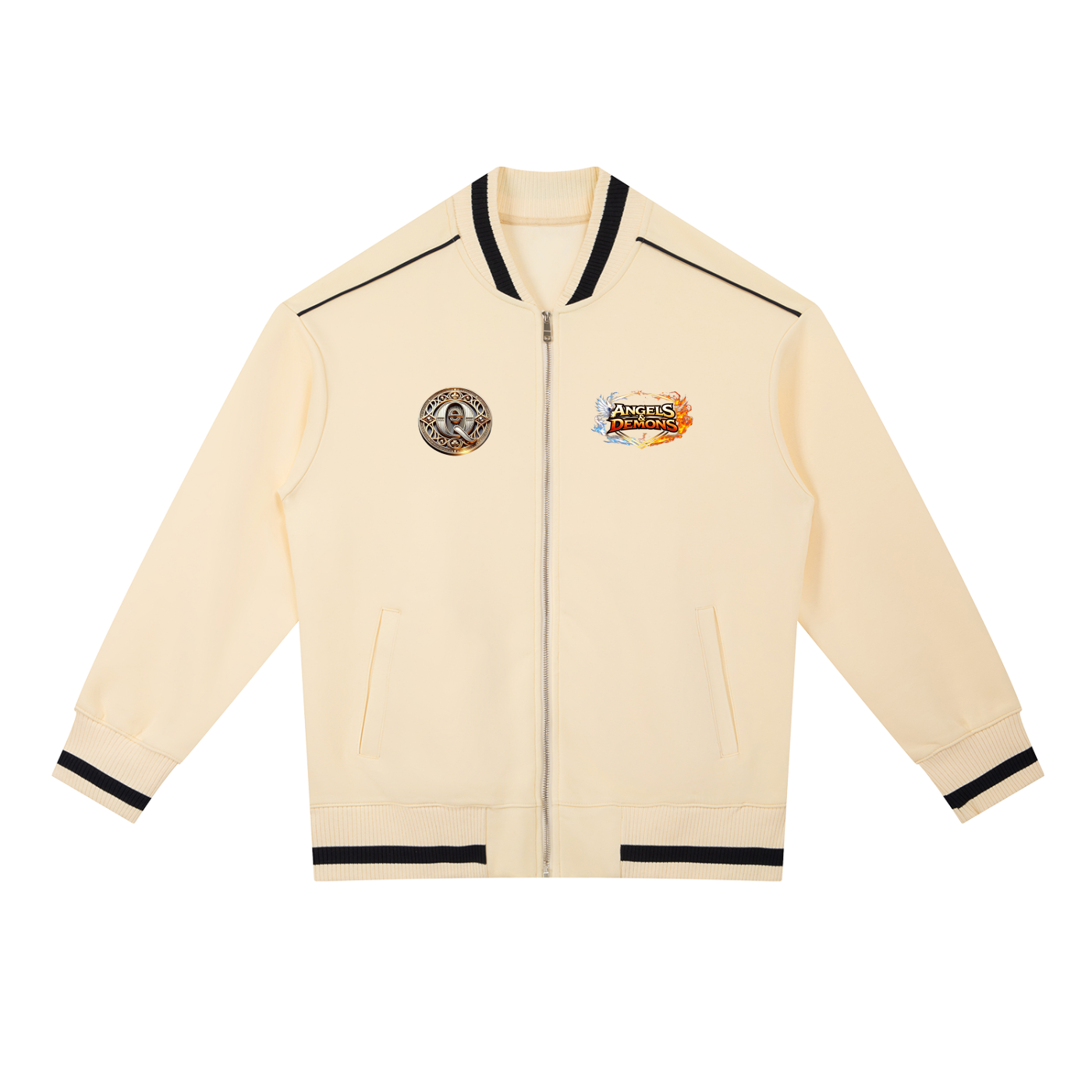 QE Angels & Demons Contrast Piping Zip Bomber Jacket