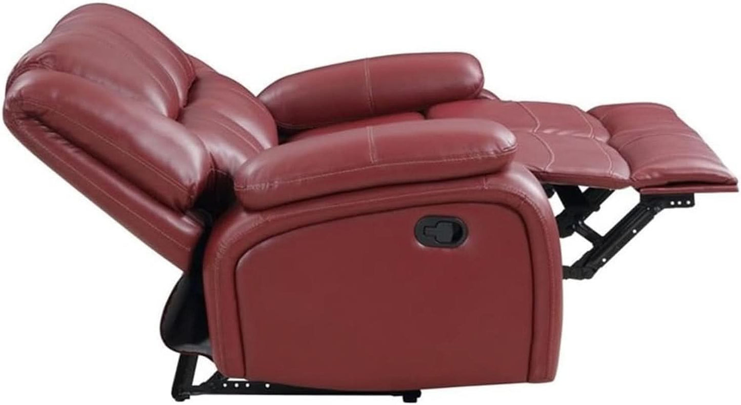 Red Faux Leather Reclining Loveseat With Manual Recline