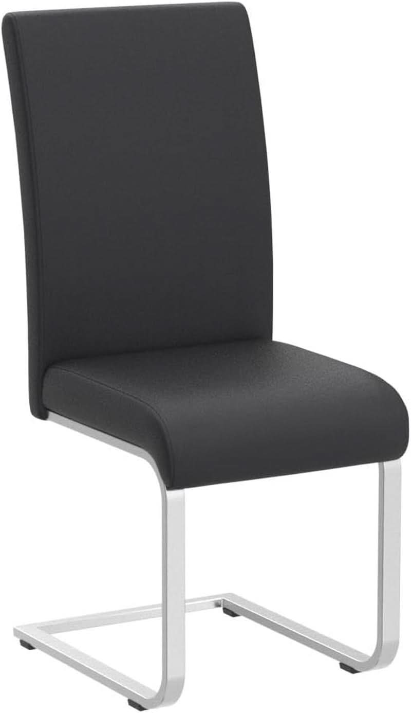 Leather Upholstered Dining Chairs Set Of 2 With Metal Legs Black