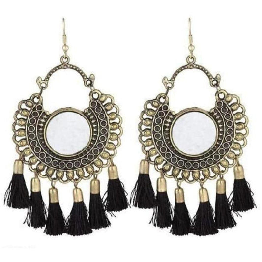 MS Fashion India German Silver Mirror Style Black Color Threads Chandbali Earrings