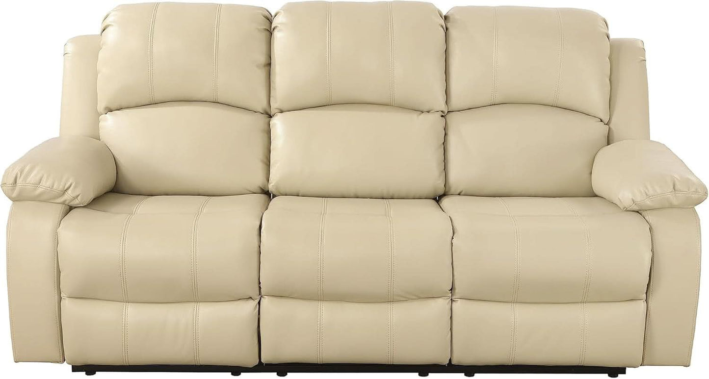 Beige 3 Seater Manual Reclining Sofa With Cup Holders