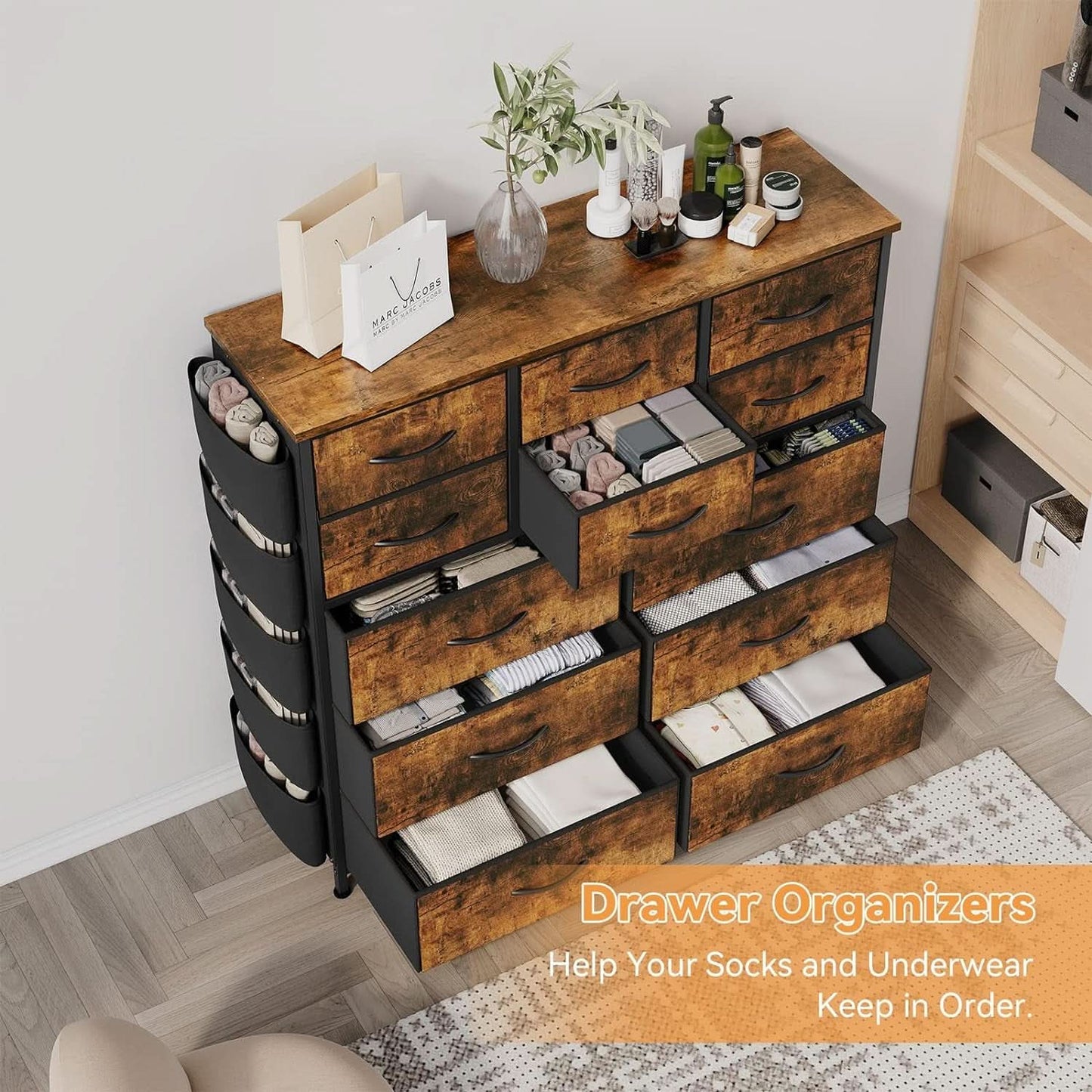 Brown Rustic Dresser With 12 Drawers Extra Storage