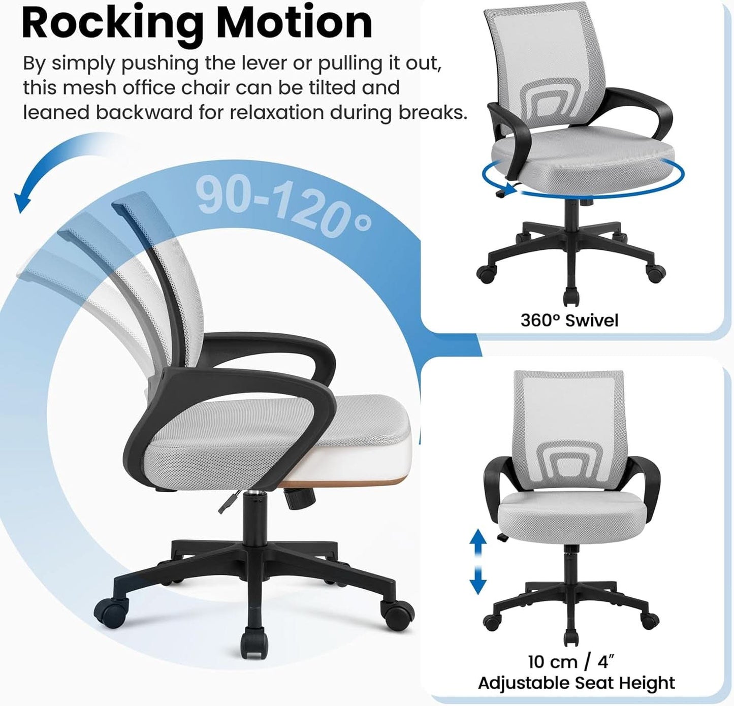 Two Pack Ergonomic Mesh Office Chairs With Lumbar Support And Adjustable Height Swivel Rolling Task Chairs Grey