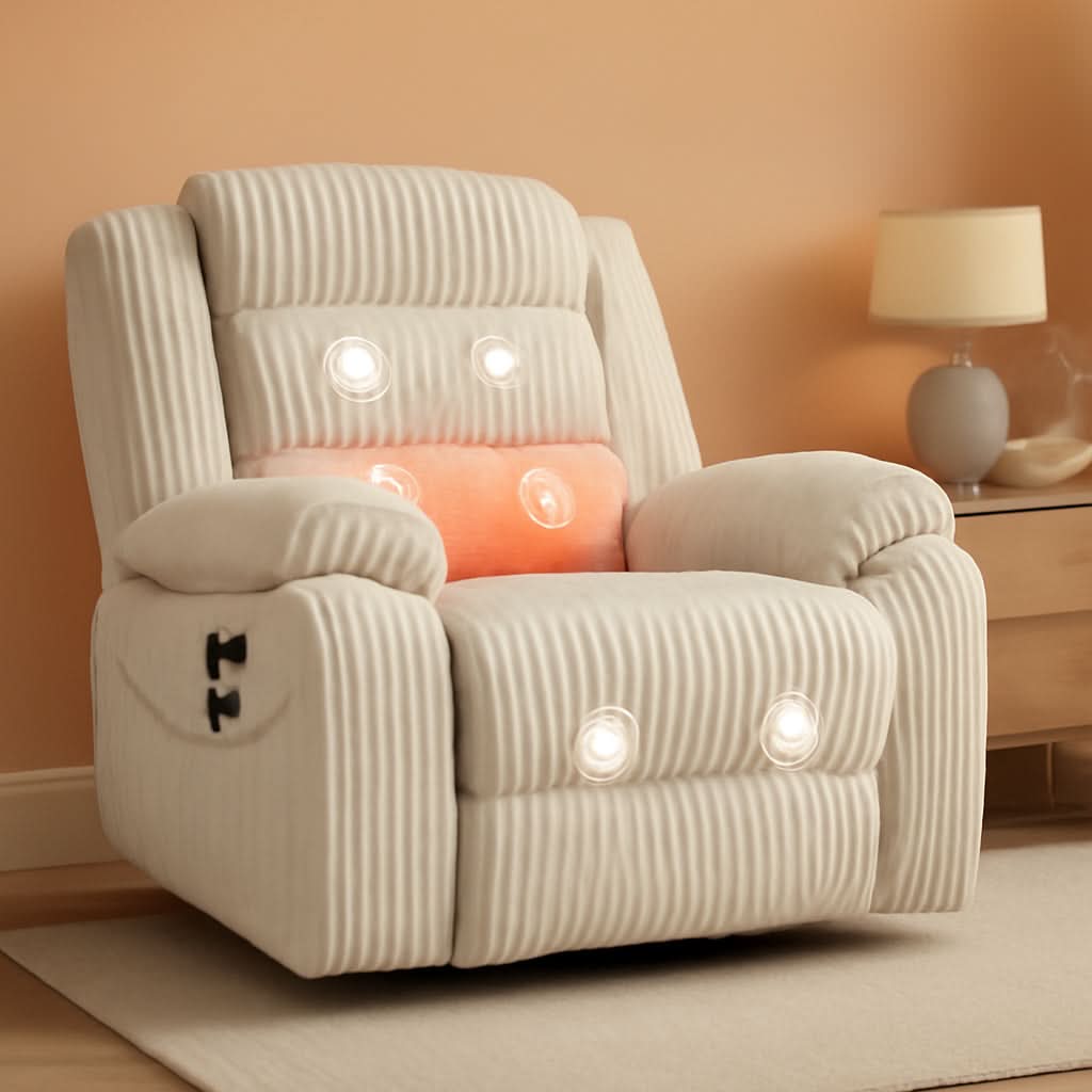 Power Swivel Rocker Recliner Chair With Massage And USB Charging White
