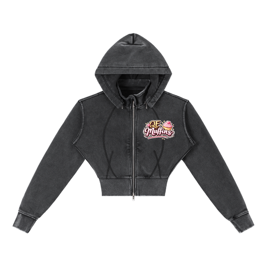QE Muffins Vintage Washed Cropped Fleece Hoodie