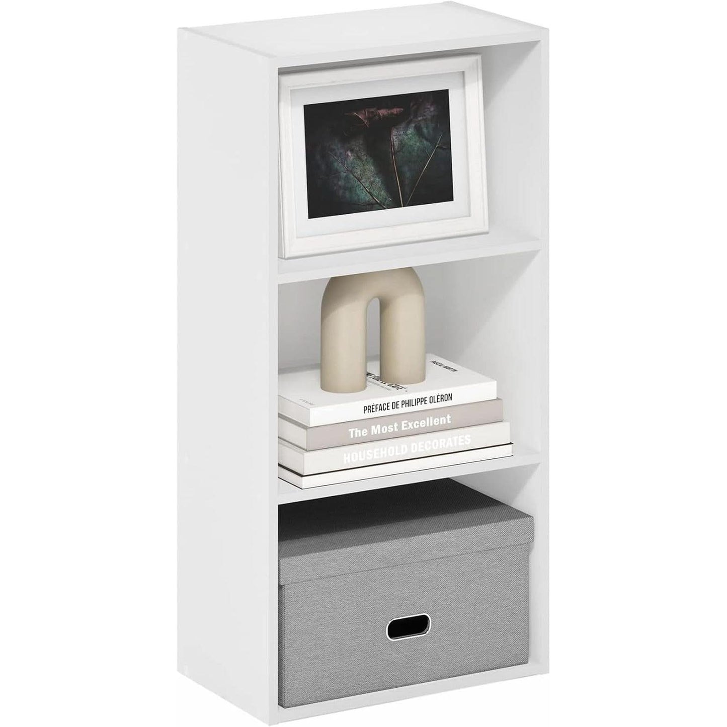 Luder Three Tier Open Shelf Bookcase Bright White Finish