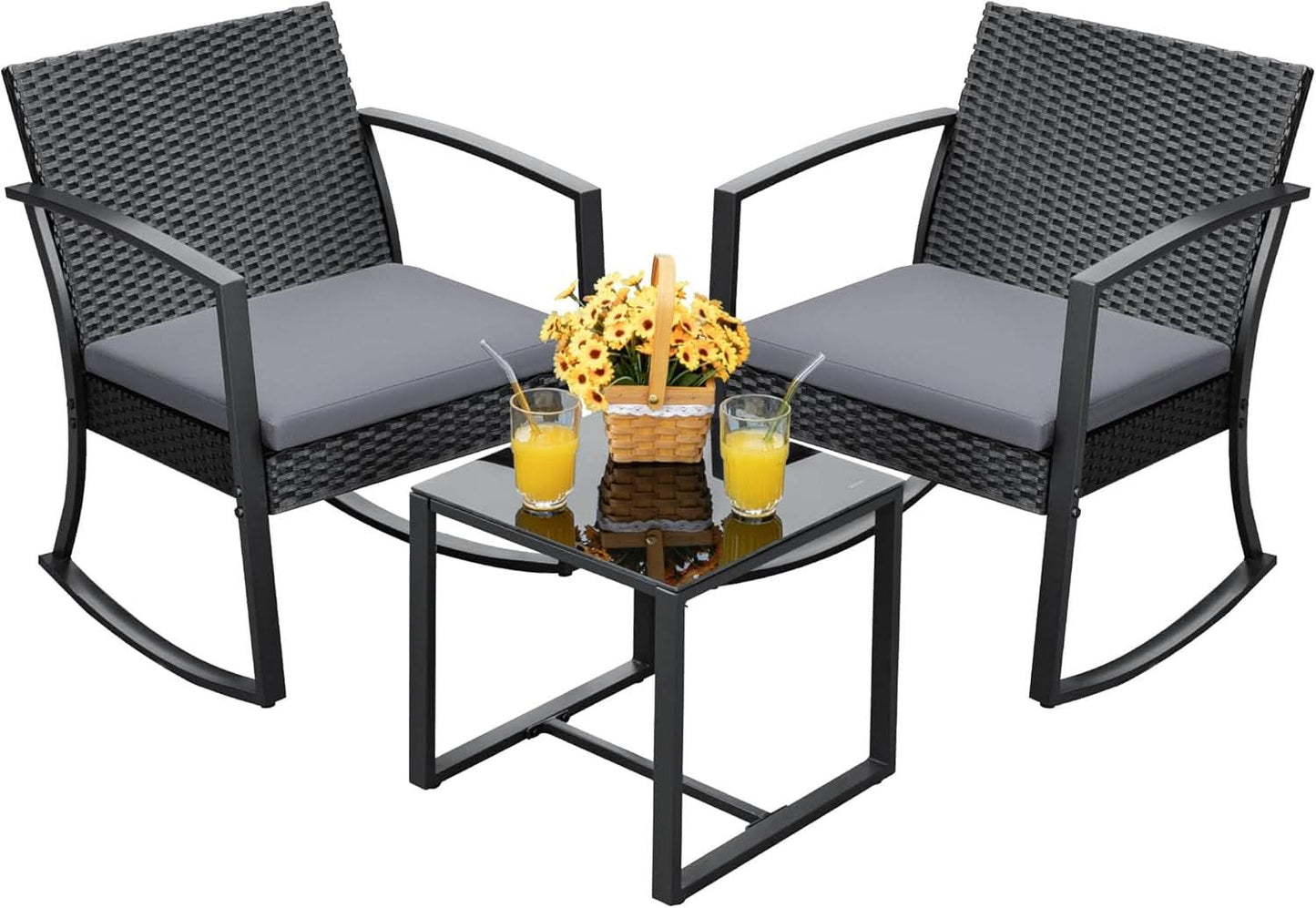 All Weather Outdoor Rocking Chair Set with Cushions