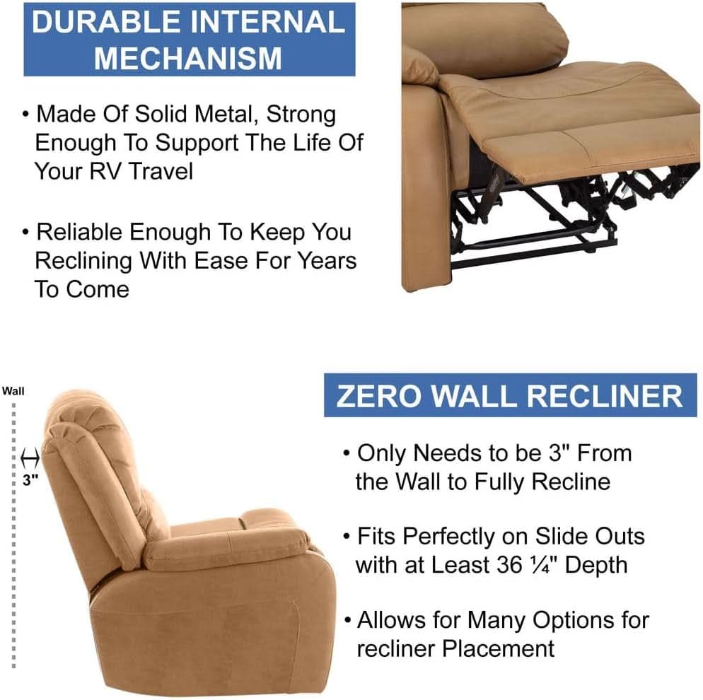 80 Inch RV Triple Recliner Sofa With Wall Hugger Console