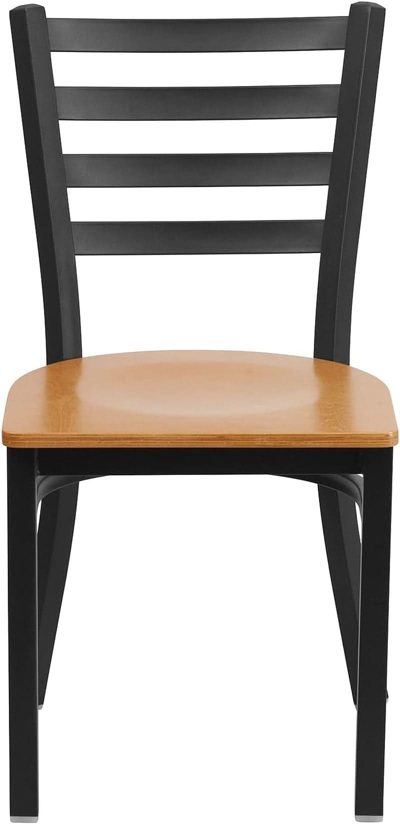 Hercules Series Black Ladder Back Metal Dining Chair Set of 2 With Natural Wood Seat