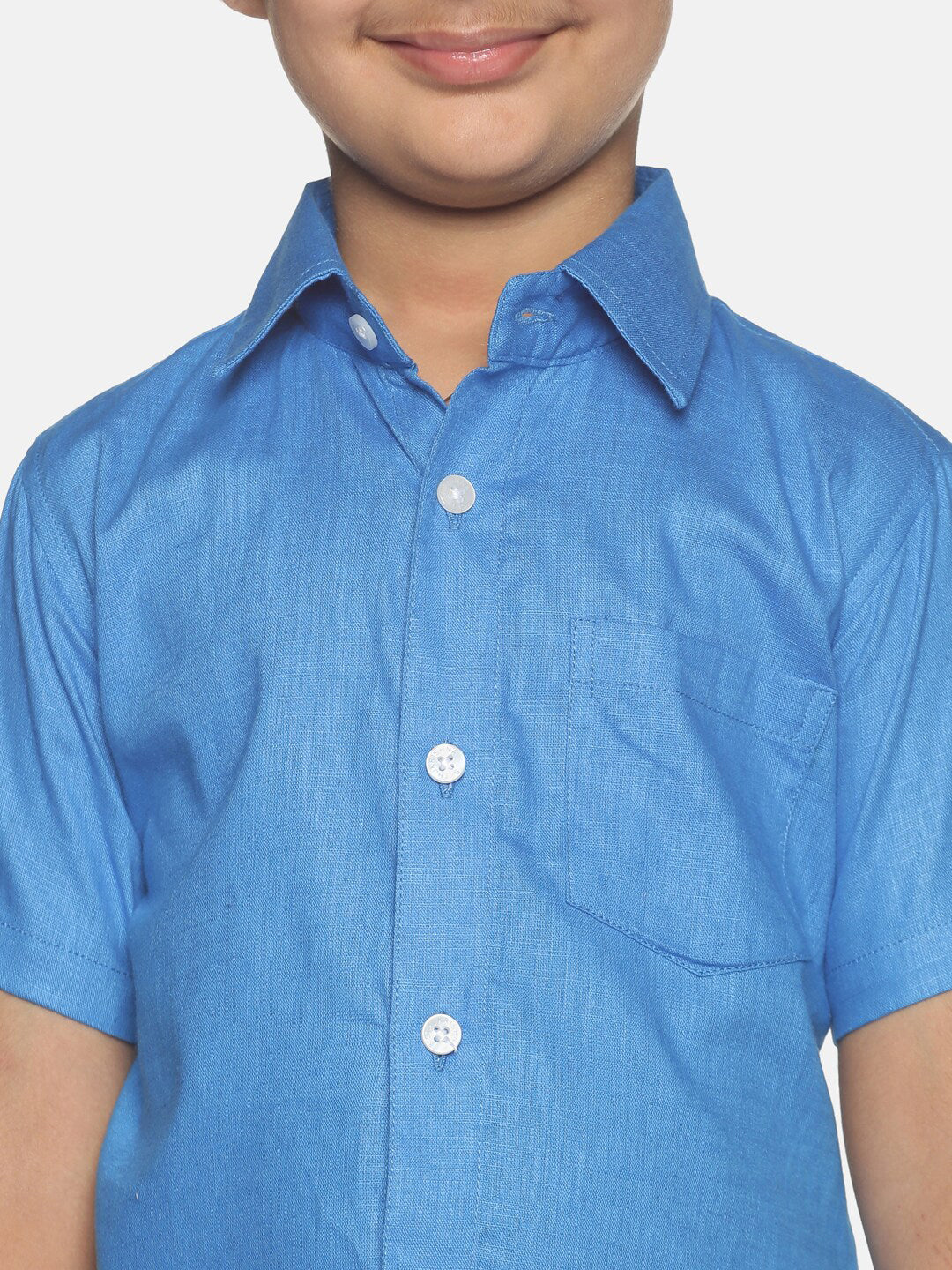 Sethukrishna Blue & White Solid Shirt with Veshti Set For Boys