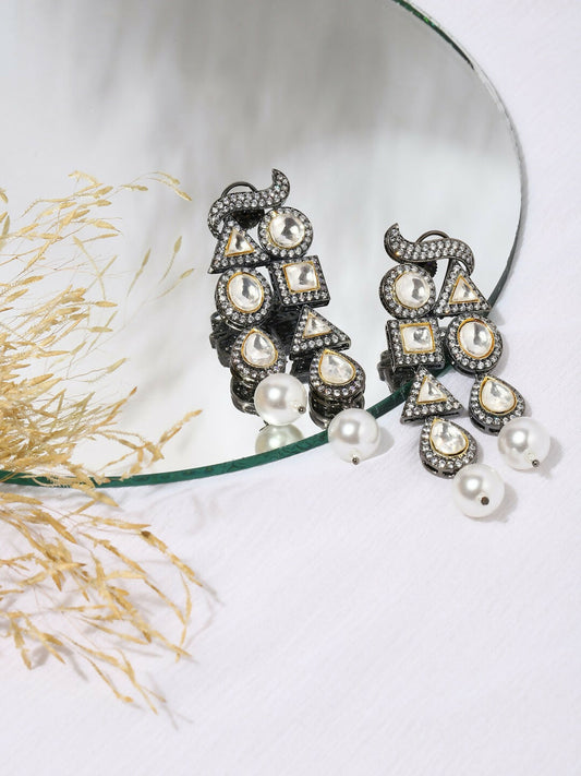 Long Zircon Pearl Danglers- Ruby Raang