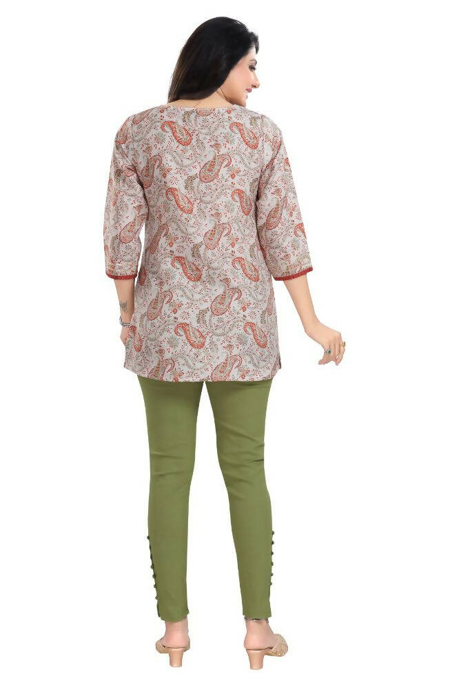Snehal Creations Charming Cream Rayon Short Kurti Tunic Top