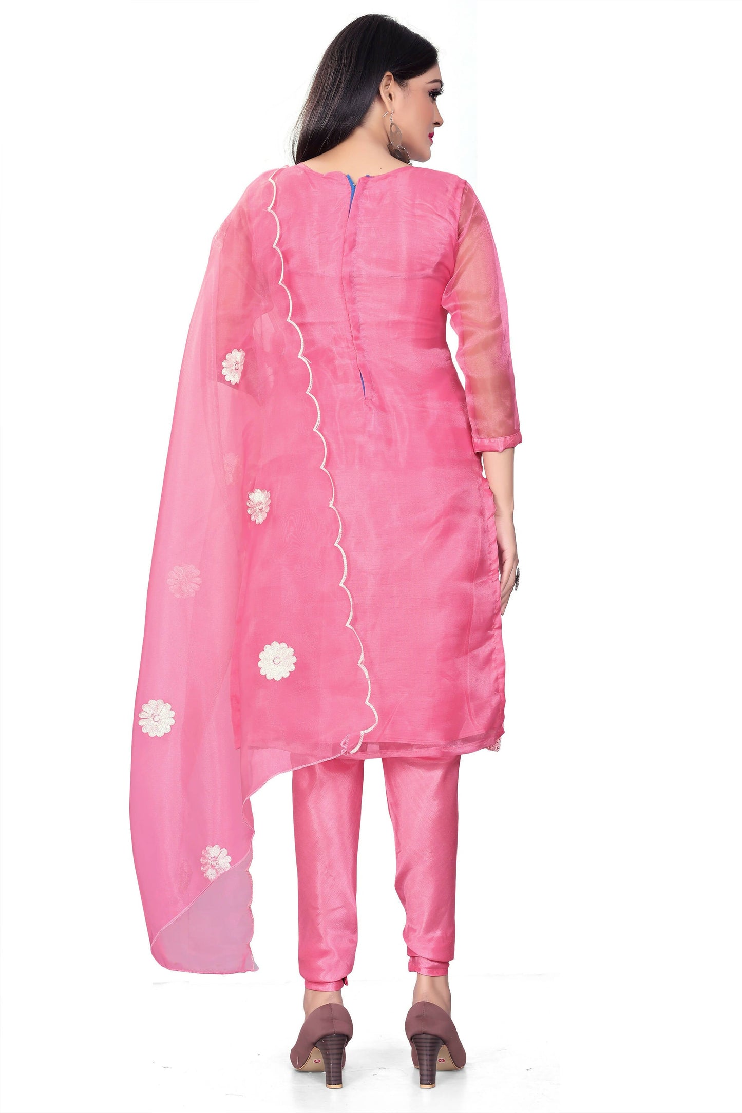 Pink Organza Silk Embroidered Work Unstitched Dress Material - Tanvi