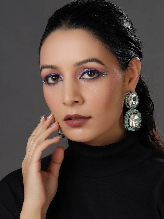 Green Dual Earrings- Ruby Raang