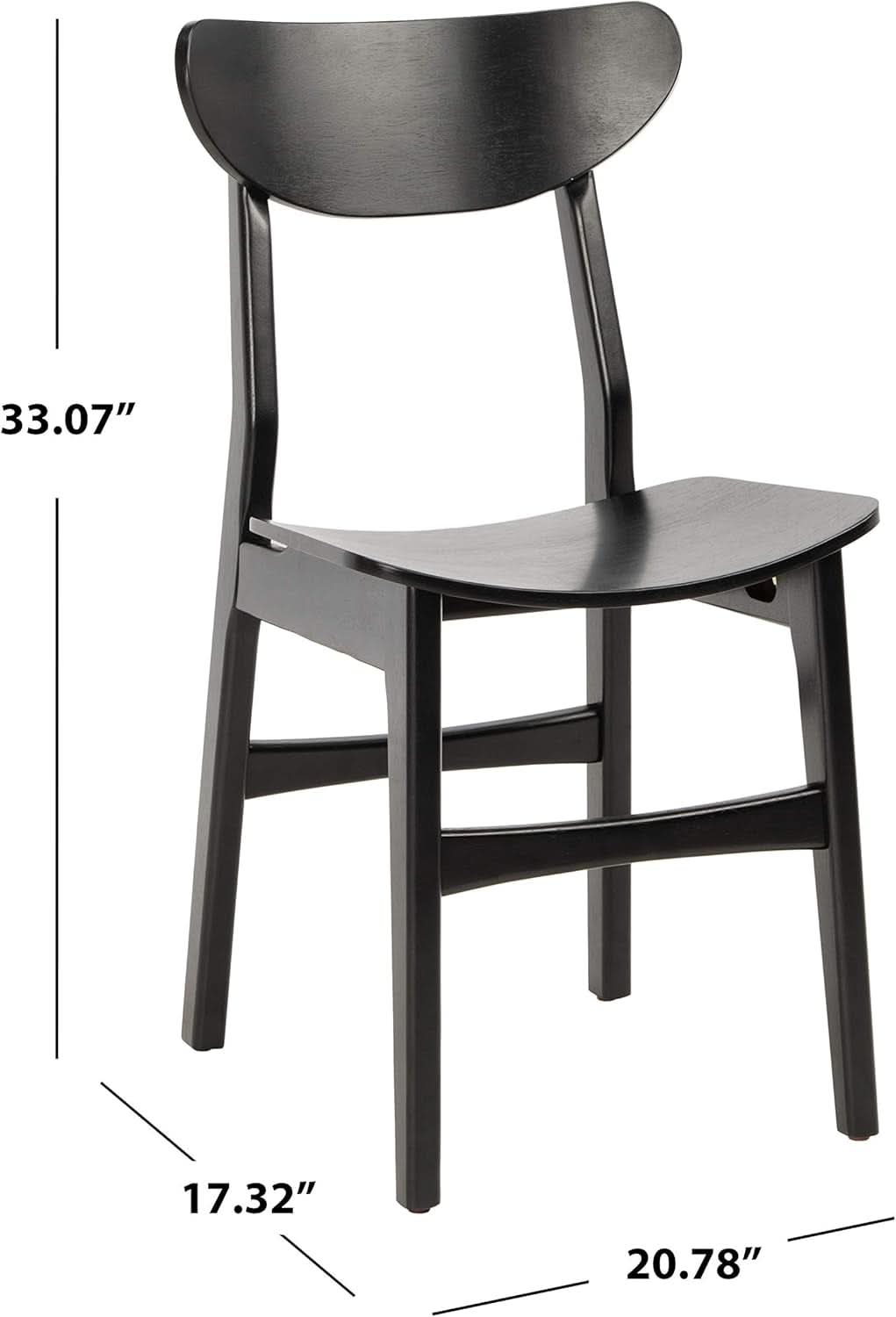 Retro Black Wood Dining Chair Set Of 2 For Home Dining