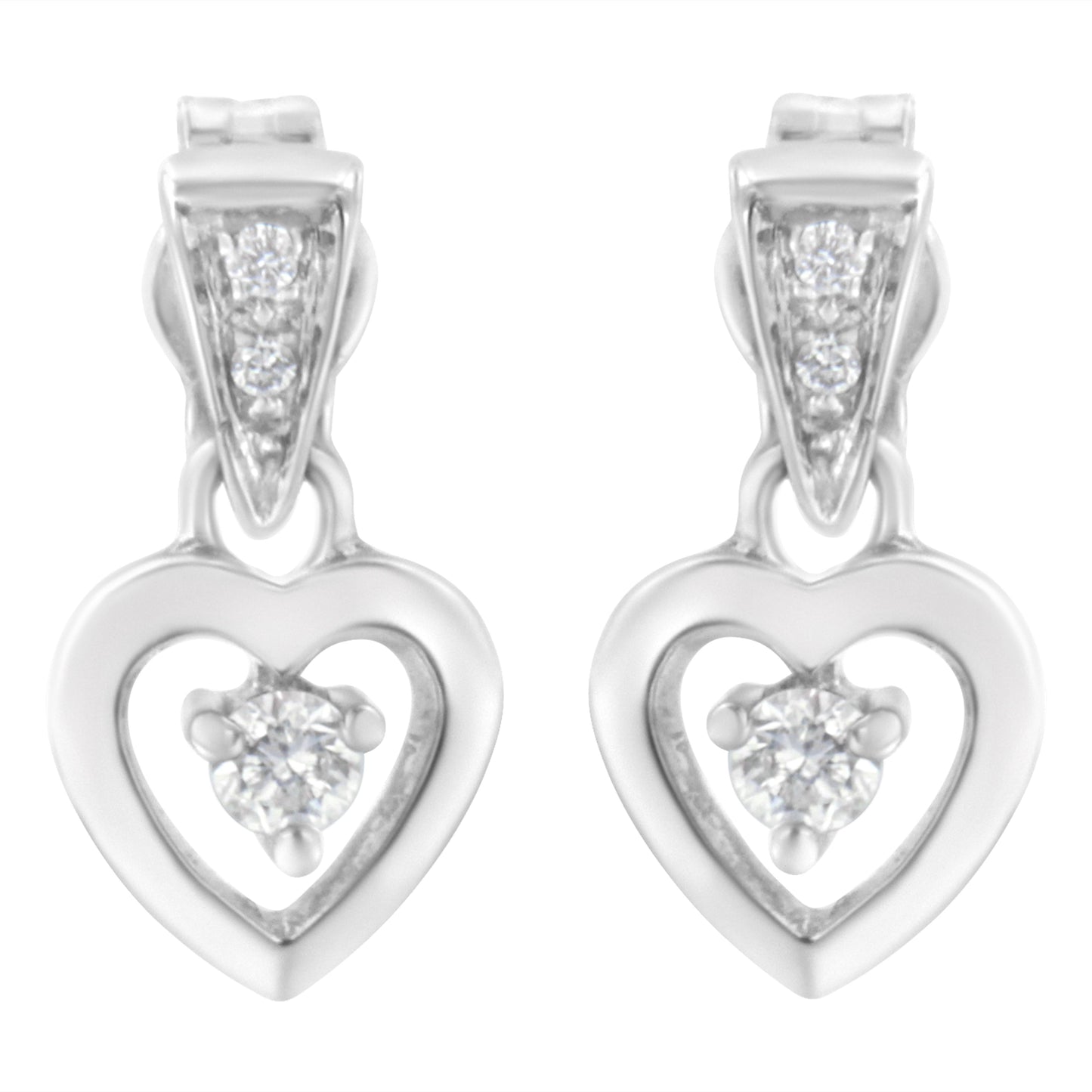 14K White Gold 1/6 Cttw Diamond Dangle Heart Stud Earrings (H-I, SI2-I1)