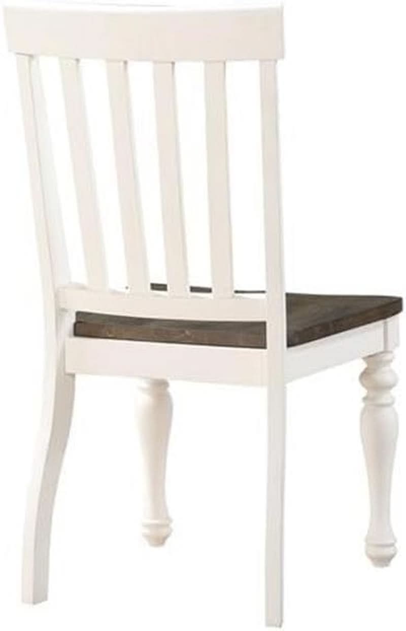 Dining Chair Set of 2 Two Tone Ivory Charcoal Slat Back