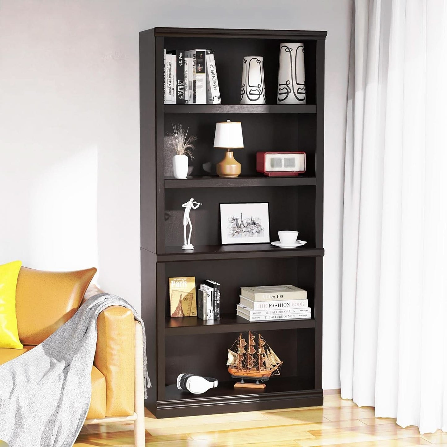 Bevfint 70 Inch Dark Cherry 5 Tier Floor Standing Bookcase
