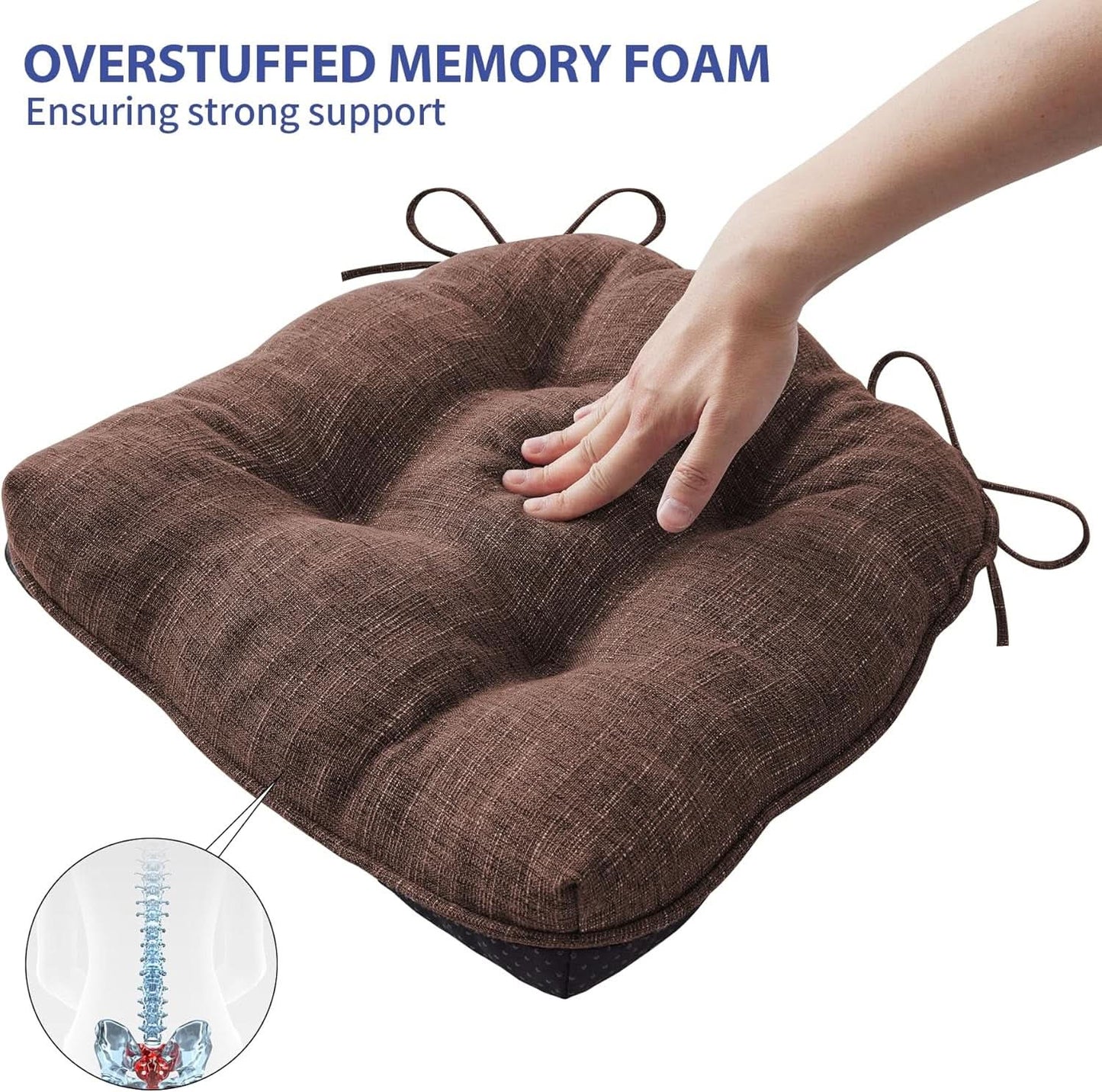 Tufted Memory Foam Dining Chair Cushions Set Of 4 Brown