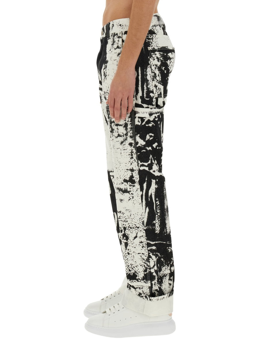 Alexander Mcqueen Men Workwear Jeans With Fold Print