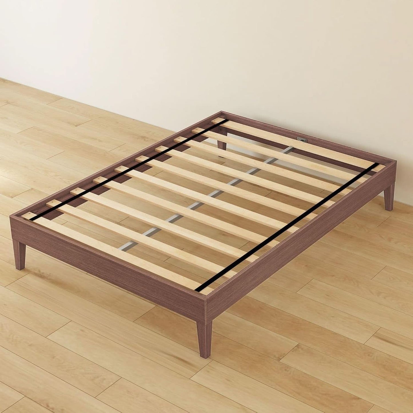 Full Size Dark Brown Platform Bed Frame Durable Quality