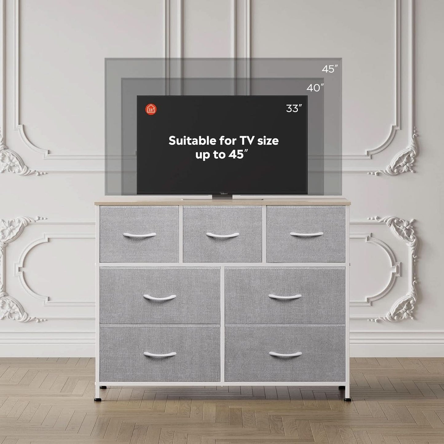 Light Grey Dresser TV Stand 45 Inch TV With Fabric Drawers