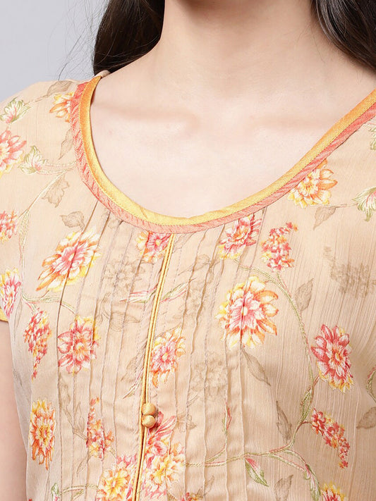 Souchii Women Grey Floral Printed Chiffon A-Line Dress