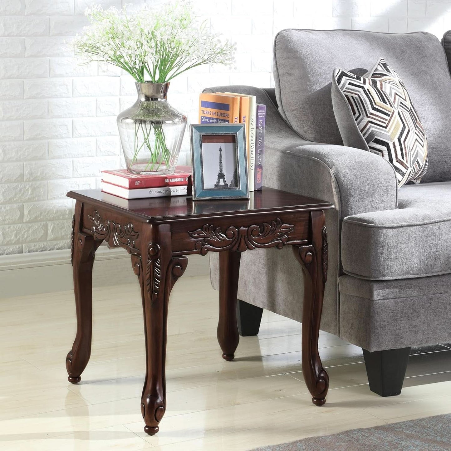 Hernen Carved Wood Frame 5Piece Living Room Set Beige Wheat