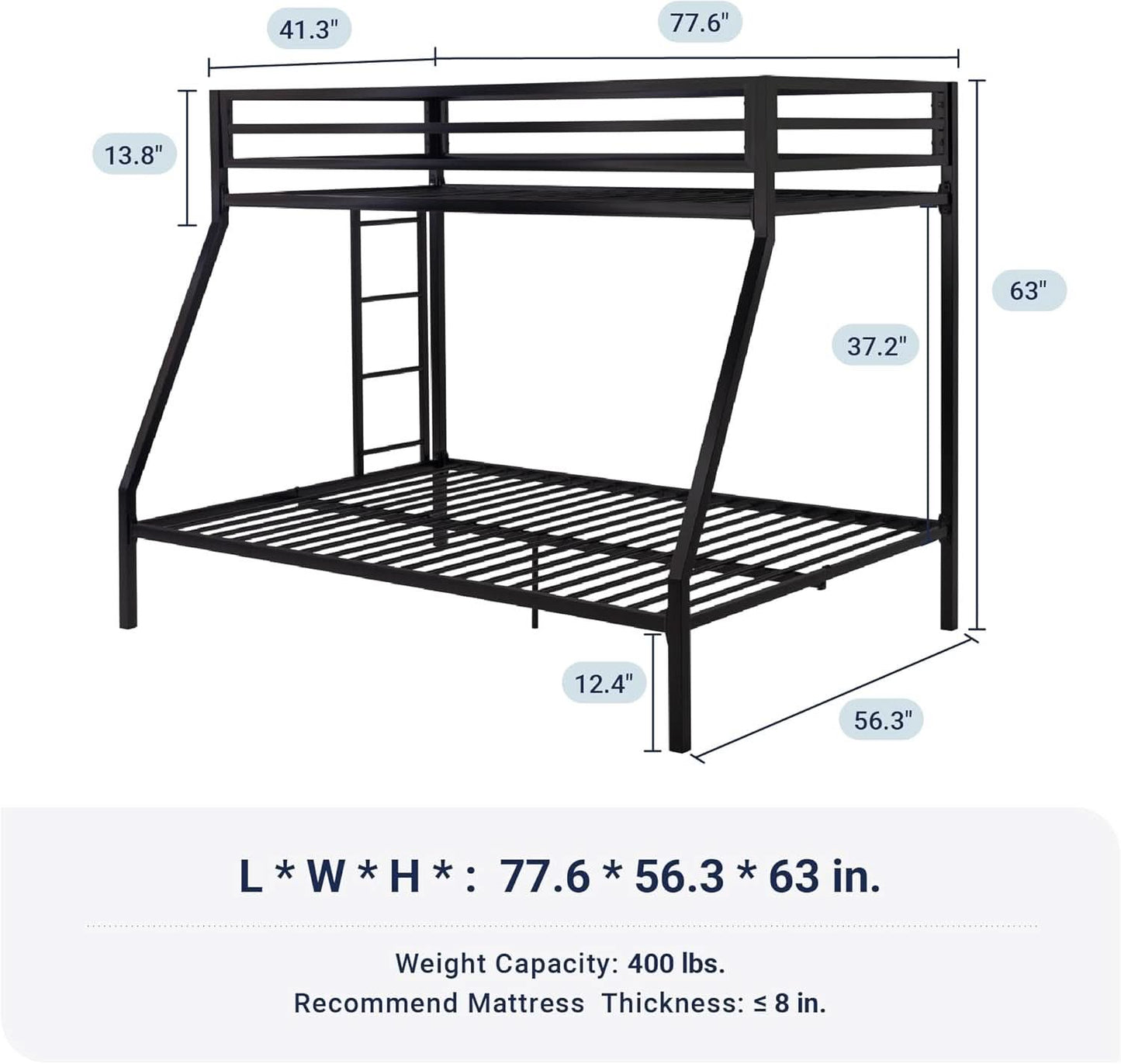 Metal Bunk Bed Twin Over Full Size With Guardrails