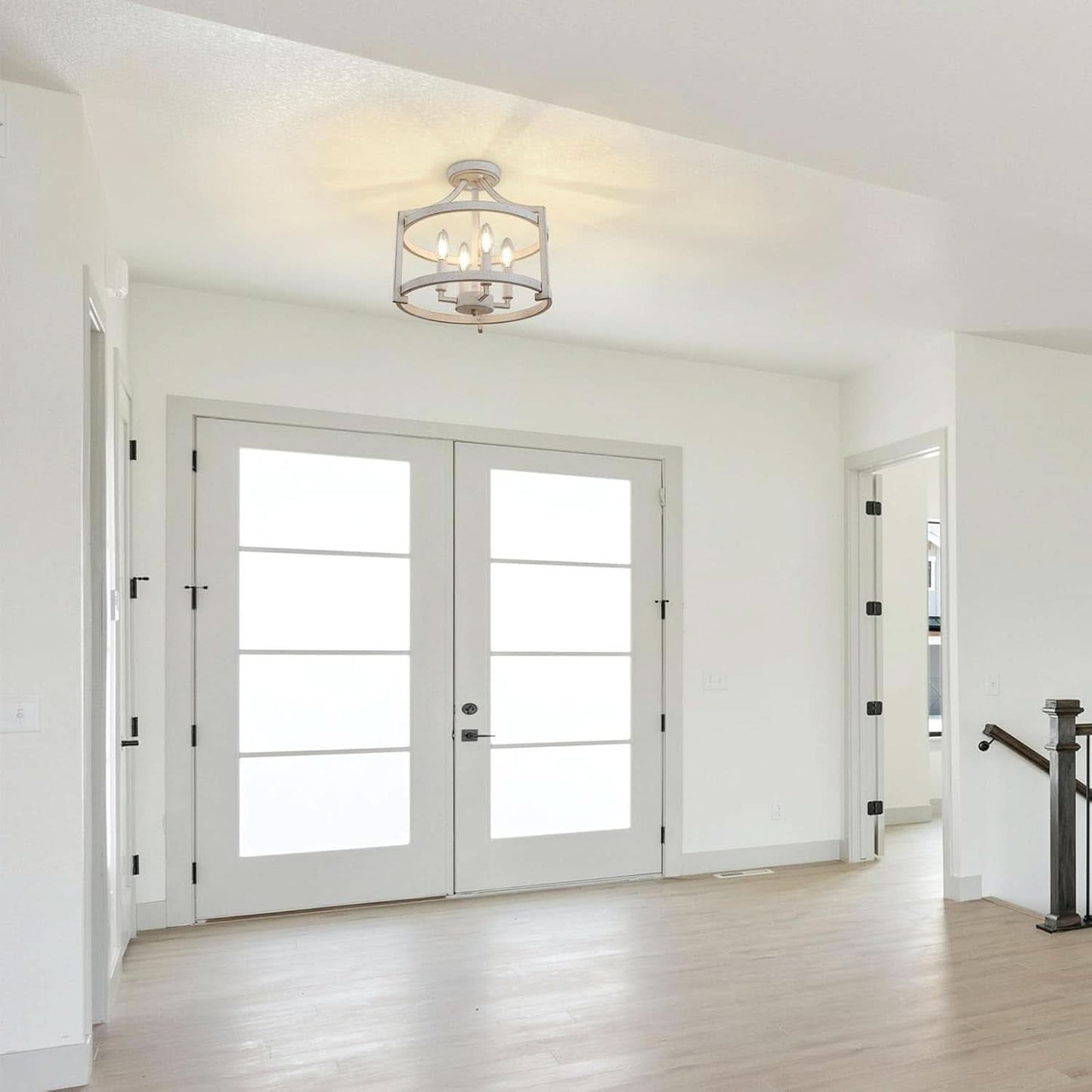 Distressed White 4 Light Farmhouse Chandelier Convertible Mount