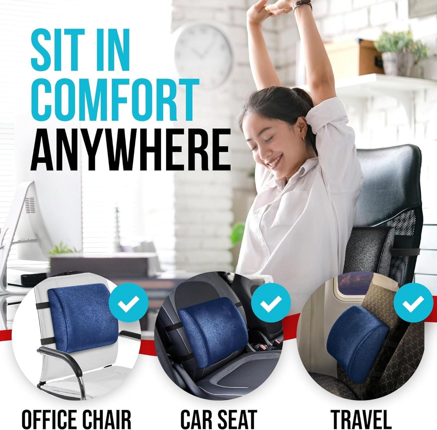 XL Memory Foam Office Chair Cushion With Lumbar Support