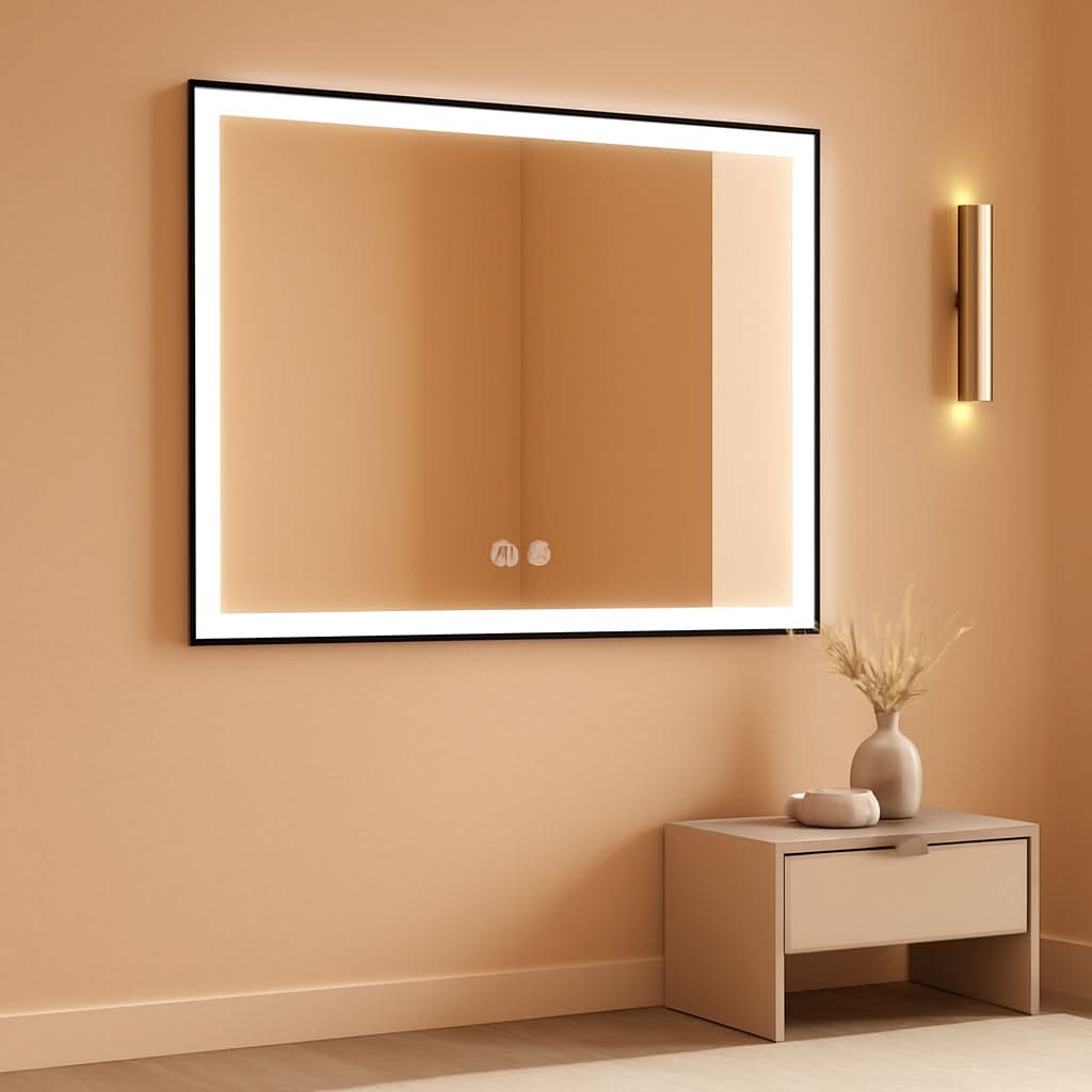 60X40 Matte Black LED Bathroom Mirror With Dimmable Lights