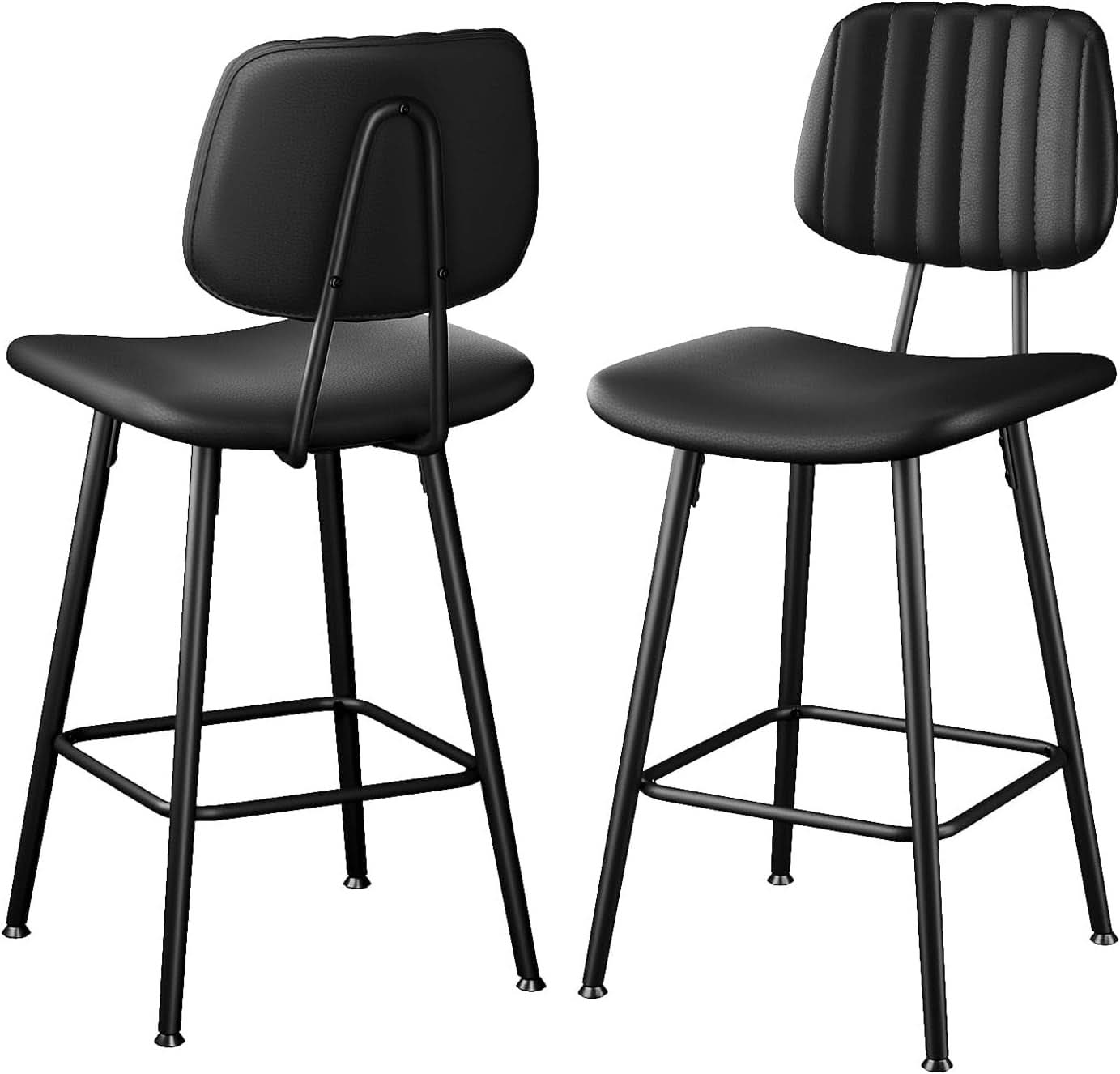 Bar Stools Set 2 24.6In Counter Height Black Faux Leather