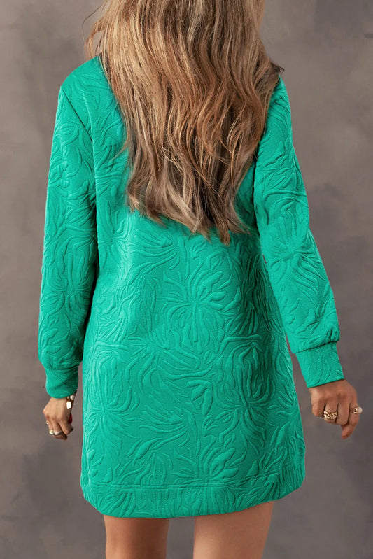 Classic Textured Zip Mini Dress Trendy Long Sleeve Dress for Women Modern Dress