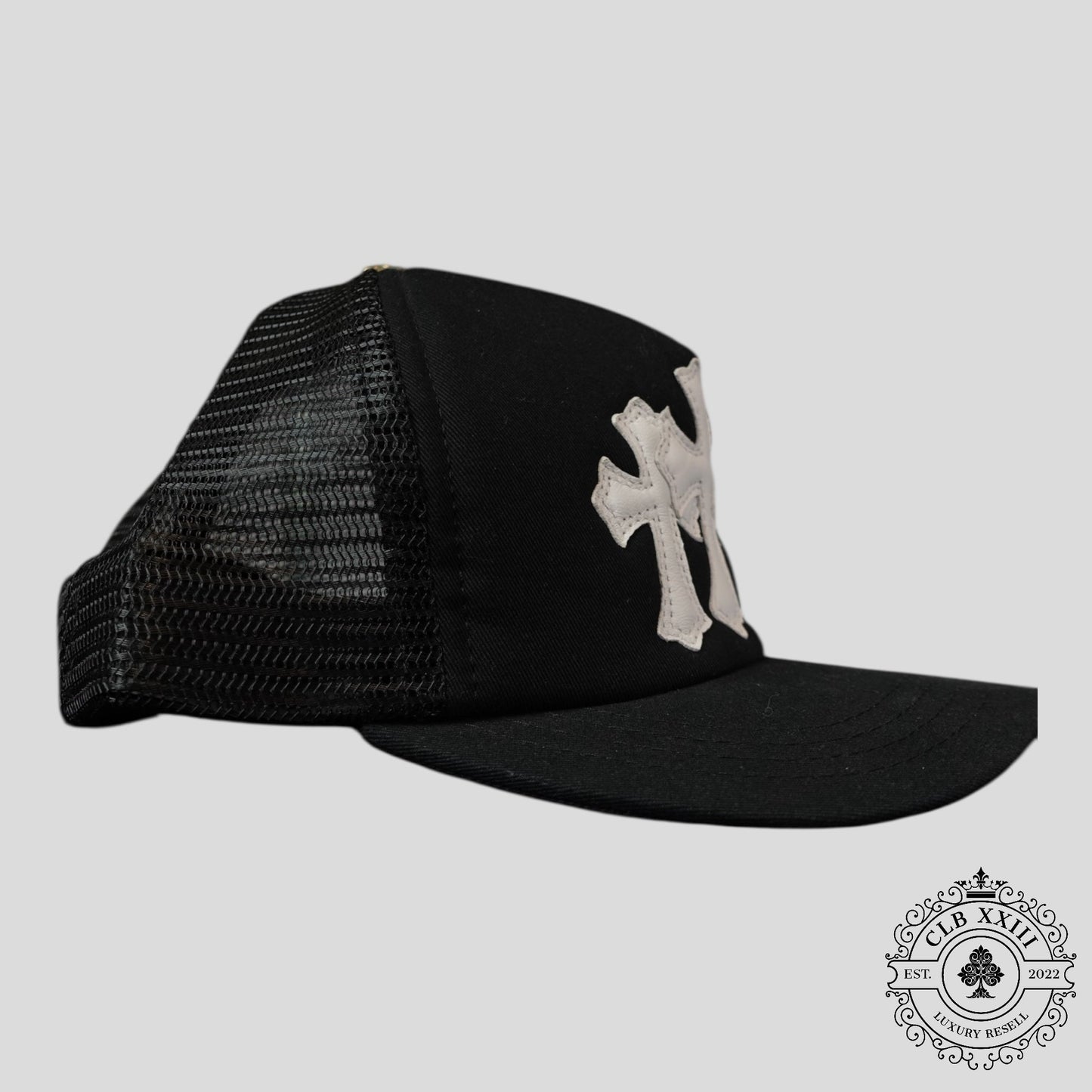 Chrome Hearts Triple Cross Trucker Hat in Black / White