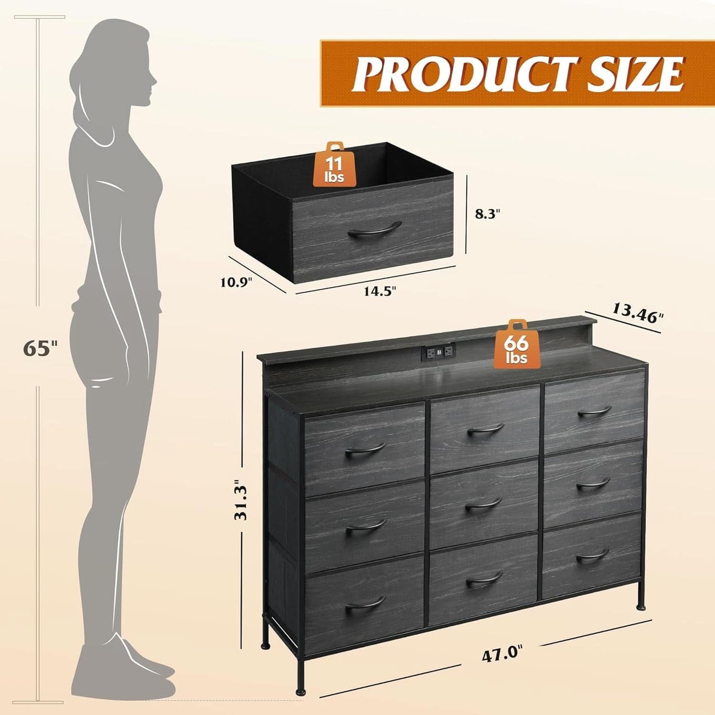 Dresser TV Stand 55 Inch With LED Lighting And Charging