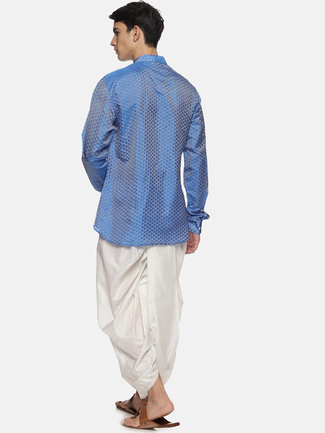 Sethukrishna Men Blue Striped Angrakha Kurti with Dhoti Pants
