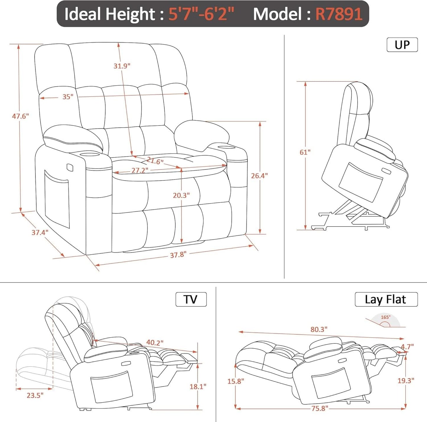 Large Dual Motor Power Lift Recliner Chair Massage Beige