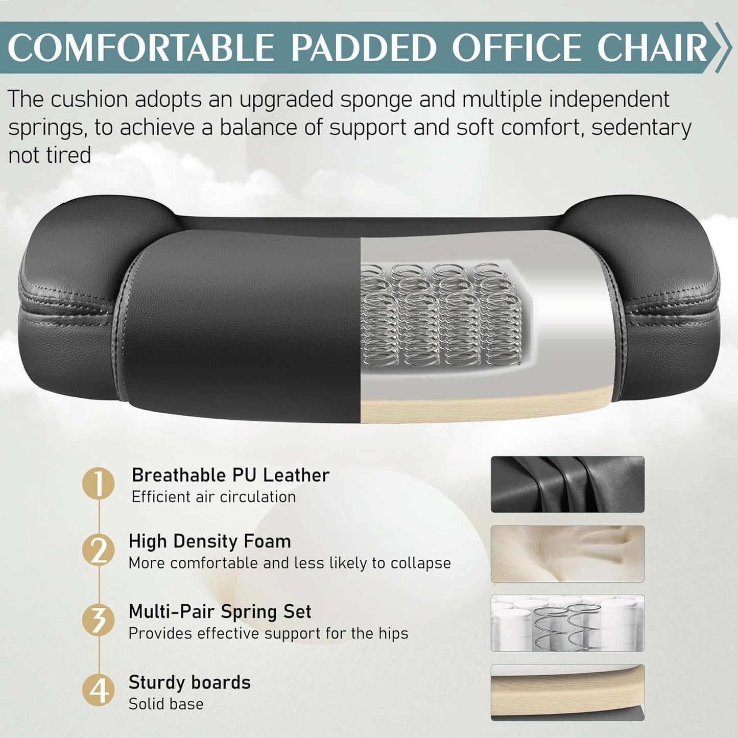 Ergonomic Leather Office Chair Adjustable Armrests Black