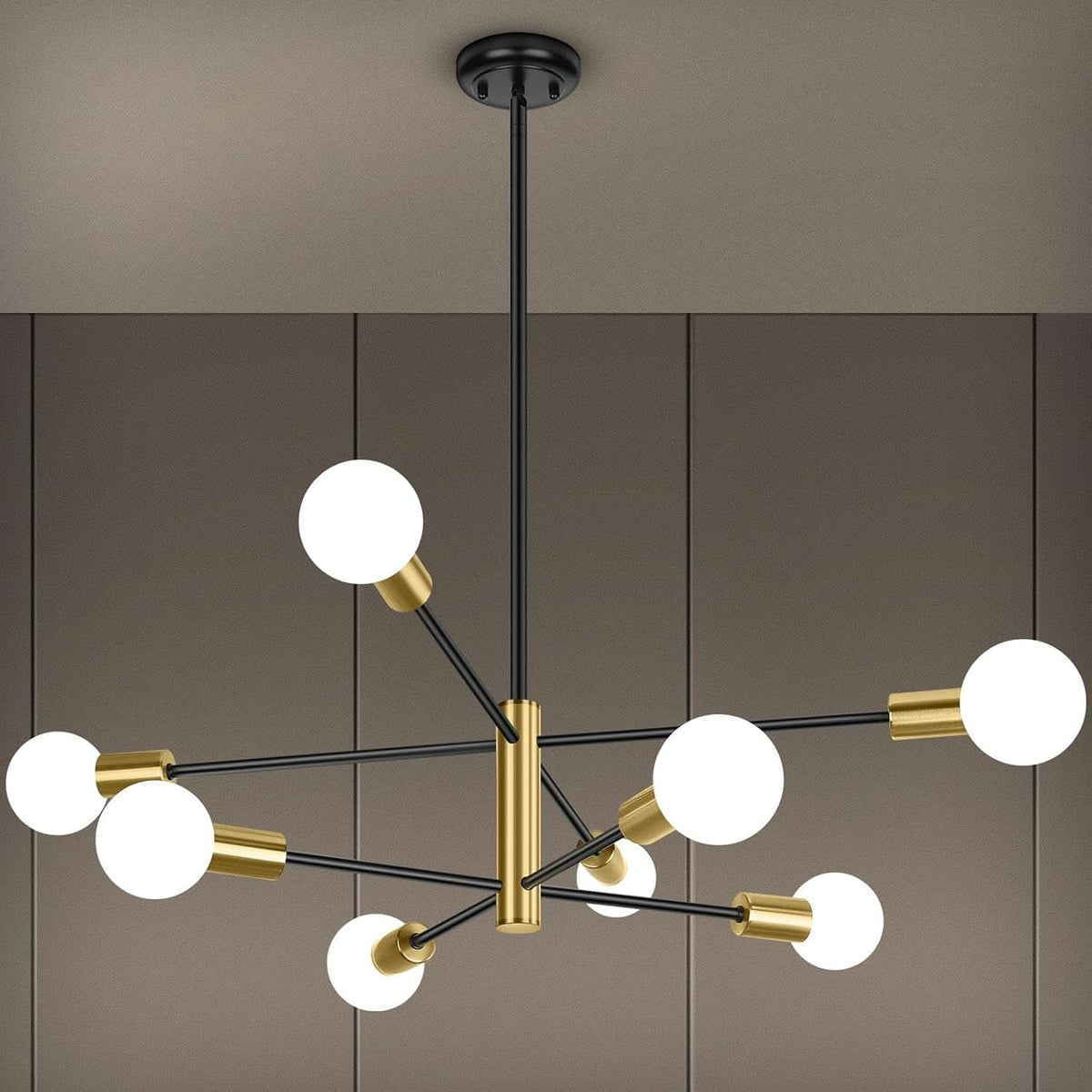 Eight Light Modern Sputnik Chandelier Black And Gold