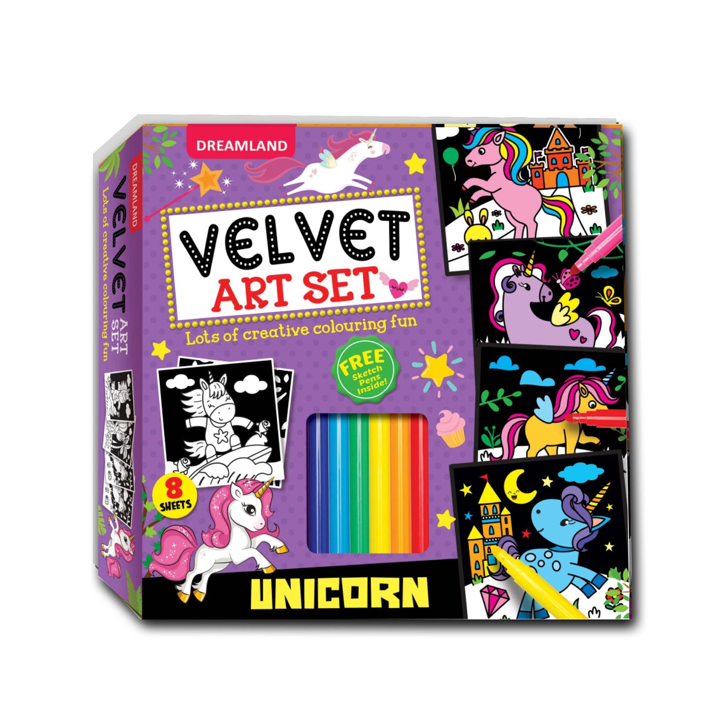 Dreamland Publications Unicorn - Velvet Art Set With 10 Free Sketch Pens